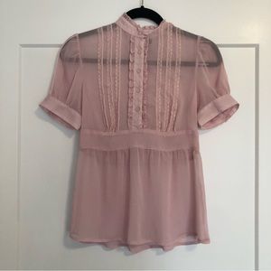 Feathers Semi Sheer Pink Puffy Short Sleeves Lace Blouse Top Small